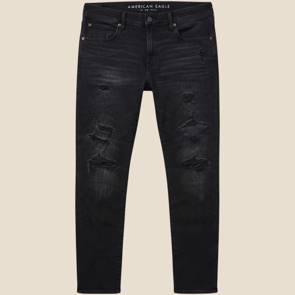 American Eagle Airflex 360 Distressed Black Slim Jeans Mens 38x32
